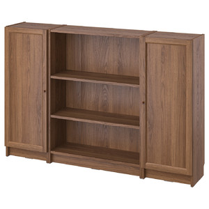 BILLY / OXBERG Bookcase combination with doors, brown walnut effect, 160x106 cm