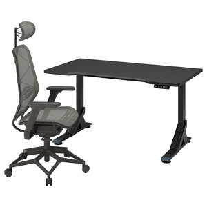 UPPSPEL / STYRSPEL Gaming desk and chair, black/grey, 140x80 cm