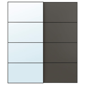 AULI / MEHAMN Pair of sliding doors, black mirror glass/double sided dark grey, 200x236 cm