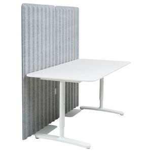 BEKANT Desk with screen, white/grey, 160x80 150 cm