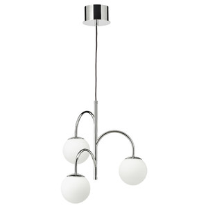 SIMRISHAMN Pendant lamp, 3-armed, chrome-plated, opal white glass