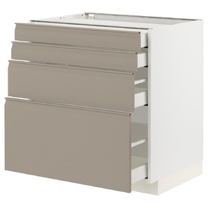 METOD / MAXIMERA Base cab 4 frnts/4 drawers, white/Upplöv matt dark beige, 80x60 cm