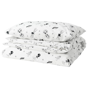 AFTONSPARV Duvet cover and pillowcase, space white/black, 150x200/50x60 cm