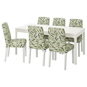 EKEDALEN / BERGMUND Table and 6 chairs, white/Fågelfors multicolour, 180/240 cm