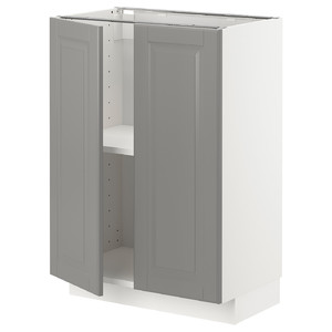 METOD Base cabinet with shelves/2 doors, white/Bodbyn grey, 60x37 cm