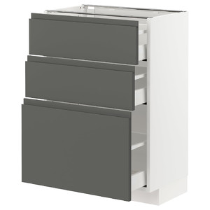 METOD / MAXIMERA Base cabinet with 3 drawers, white/Voxtorp dark grey, 60x37 cm