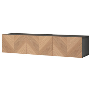 BESTÅ TV bench with doors, black-brown, Hedeviken oak veneer, 180x42x38 cm