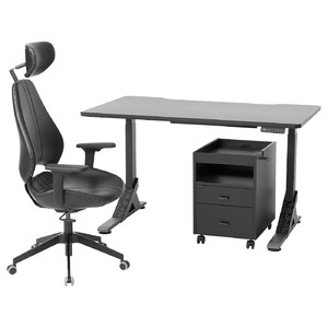 UPPSPEL / GRUPPSPEL Desk, chair and drawer unit, black/Grann black, 140x80 cm