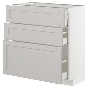 METOD / MAXIMERA Base cabinet with 3 drawers, white, Lerhyttan light grey, 80x37 cm