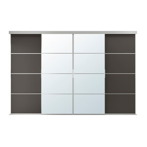 SKYTTA / MEHAMN/AULI Sliding door combination, aluminium/dark grey mirror glass, 301x205 cm