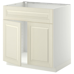 METOD Base cabinet f sink w 2 doors/front, white/Bodbyn off-white, 80x60 cm