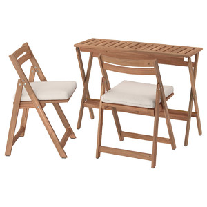 NÄMMARÖ Table and 2 folding chairs, outdoor, foldable light brown stained/Frösön/Duvholmen beige, 108x37 cm