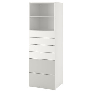 SMÅSTAD / PLATSA Bookcase, white grey, with 6 drawers, 60x55x180 cm