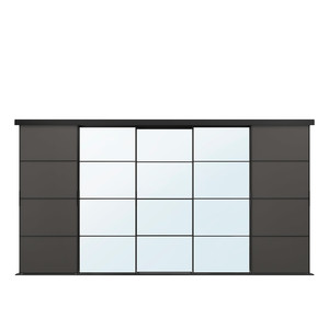 SKYTTA / MEHAMN/AULI Sliding door combination, black/dark grey mirror glass, 376x205 cm
