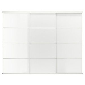 SKYTTA / FÄRVIK Sliding door combination, white/white glass, 301x240 cm