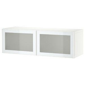 BESTÅ Wall-mounted cabinet combination, white Glassvik/white/light green frosted glass, 120x42x38 cm