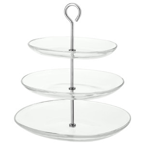 KVITTERA Serving platter, 3 tiers, clear glass, stainless steel