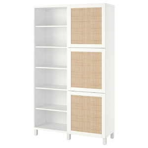 BESTÅ Storage combination with doors, white Studsviken/white woven poplar, 120x42x202 cm