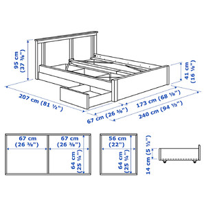 SONGESAND Bed frame with 2 storage boxes, white/Lindbåden, 160x200 cm