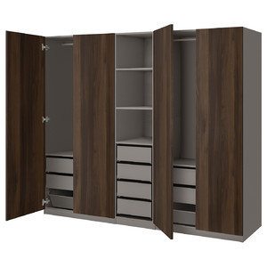 PAX / STORKLINTA Wardrobe combination, dark grey/dark brown stained oak effect, 250x58x201 cm