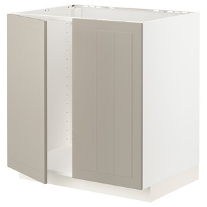 METOD Base cabinet for sink + 2 doors, white/Stensund beige, 80x60 cm