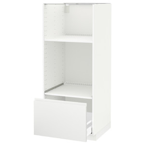 METOD / MAXIMERA High cab for oven/micro w drawer, white/Voxtorp matt white, 60x60x140 cm