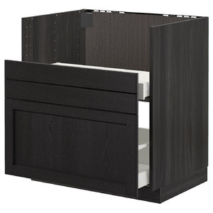 METOD Base cabinet for BREDSJÖN sink/2 fronts/2 drws, black/Lerhyttan black stained, 80x60 cm