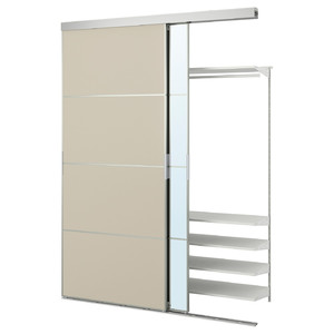 SKYTTA / BOAXEL Reach-in wardrobe with sliding door, aluminium Mehamn/Auli/beige mirror glass, 177x65x240 cm
