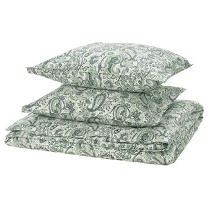 RODGERSIA Duvet cover and 2 pillowcases, green/white, 200x200/50x60 cm