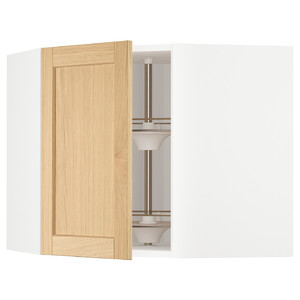 METOD Corner wall cabinet with carousel, white/Forsbacka oak, 68x60 cm