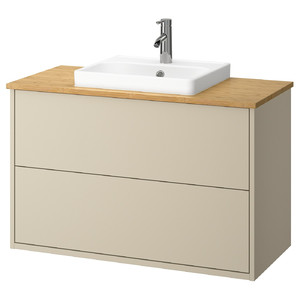 HAVBÄCK / ORRSJÖN Wash-stnd w drawers/wash-basin/tap, beige/bamboo, 102x49x71 cm