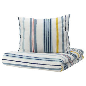 NATTSLÄNDA Duvet cover and pillowcase, stripe pattern/multicolour, 150x200/50x60 cm