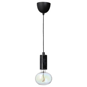 MARKFROST / MOLNART Pendant lamp with light bulb, marble black/ellipse shaped multicolour