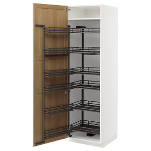 METOD High cabinet with pull-out larder, white/Forsbacka oak, 60x60x200 cm