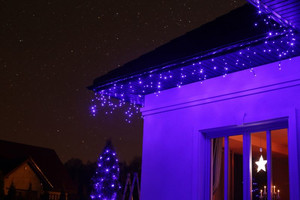 Christmas Curtain Lights In-/Outdoor 200 LED 9.6m, icicles, blue + white flash