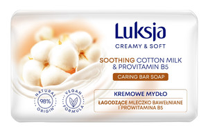 Luksja Creamy & Soft Caring Bar Soap Soothing Cotton Milk & Provitamin B5 Vegan 98% Natural 90g