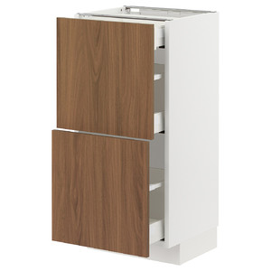 METOD/MAXIMERA Base cab with 2 fronts/3 drawers, white/Tistorp brown walnut effect, 40x37 cm