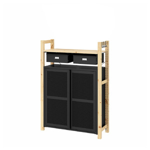 IVAR 1 section/shelves/cabinet, pine/black mesh, 89x30x124 cm
