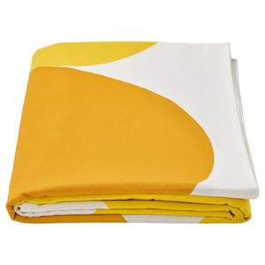 BRÖGGAN Tablecloth, dot pattern white/yellow, 145x320 cm