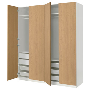 PAX / STORKLINTA Wardrobe combination, white/oak effect, 200x66x236 cm