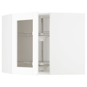 METOD Corner wall cab w carousel/glass dr, white Enköping/white wood effect, 68x60 cm