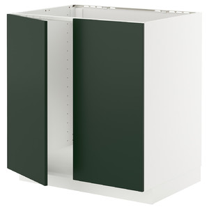 METOD Base cabinet for sink + 2 doors, white/Havstorp deep green, 80x60 cm