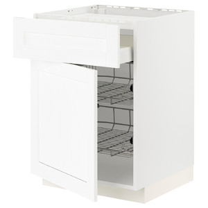 METOD / MAXIMERA Base cab f hob/drawer/2 wire bskts, white Enköping/white wood effect, 60x60 cm