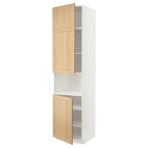 METOD High cab f micro w 2 doors/shelves, white/Forsbacka oak, 60x60x240 cm