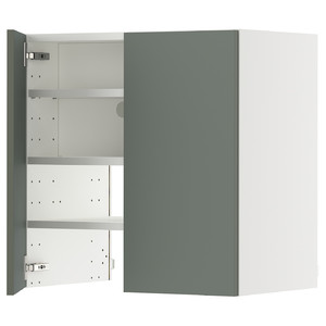 METOD Wall cb f extr hood w shlf/door, white/Nickebo matt grey-green, 60x60 cm