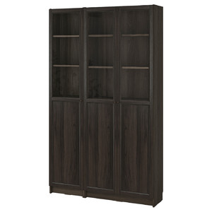 BILLY / OXBERG Bookcase comb w panel/glass doors, oak effect dark brown, 120x30x202 cm