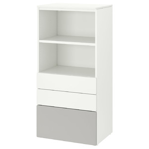SMÅSTAD / PLATSA Bookcase, white grey/with 3 drawers, 60x42x123 cm