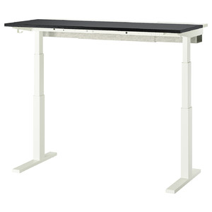 MITTZON Desk sit/stand, electric black stained ash veneer/white, 140x60 cm