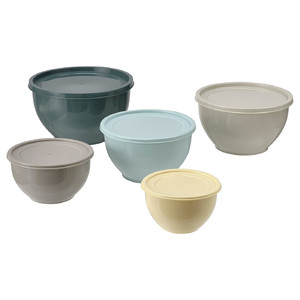 GARNITYREN Bowl with lid, set of 5, mixed colours