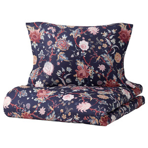 NÄSSELKLOCKA Duvet cover and pillowcase, dark blue/multicolour, 150x200/50x60 cm